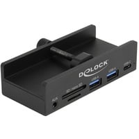 DeLOCK Externe USB 5 Gbps hub met 3 poorten 2 x USB Type-A, 1 x USB Type-C™ en kaartlezer met 2 sleuven met borgschroef usb-hub Zwart